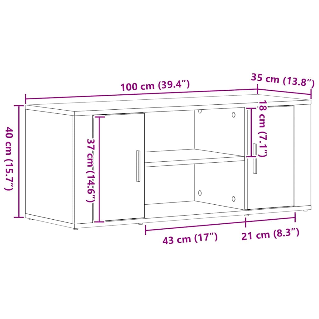 Fernsehtisch Schwarz Eichen-Optik 100 x 35 x 40 cm
